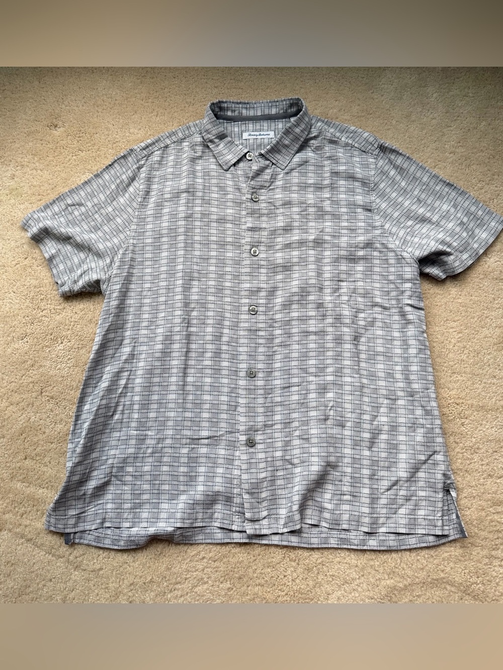 Tommy Bahama Men’s Gray Silk Plaid Camp Style Button Up Shirt - Size XXL - EUC